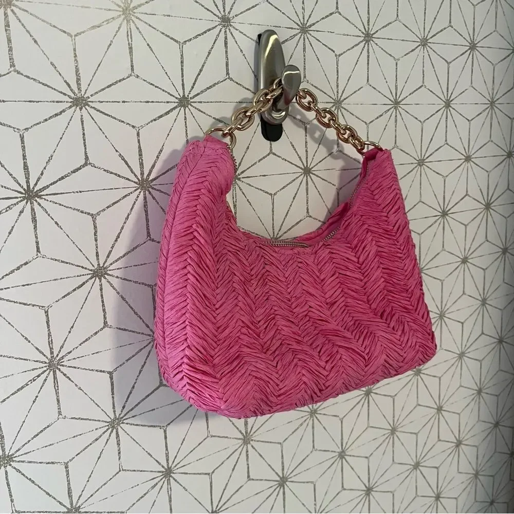 H&M Pink Straw Chain Shoulder Bag